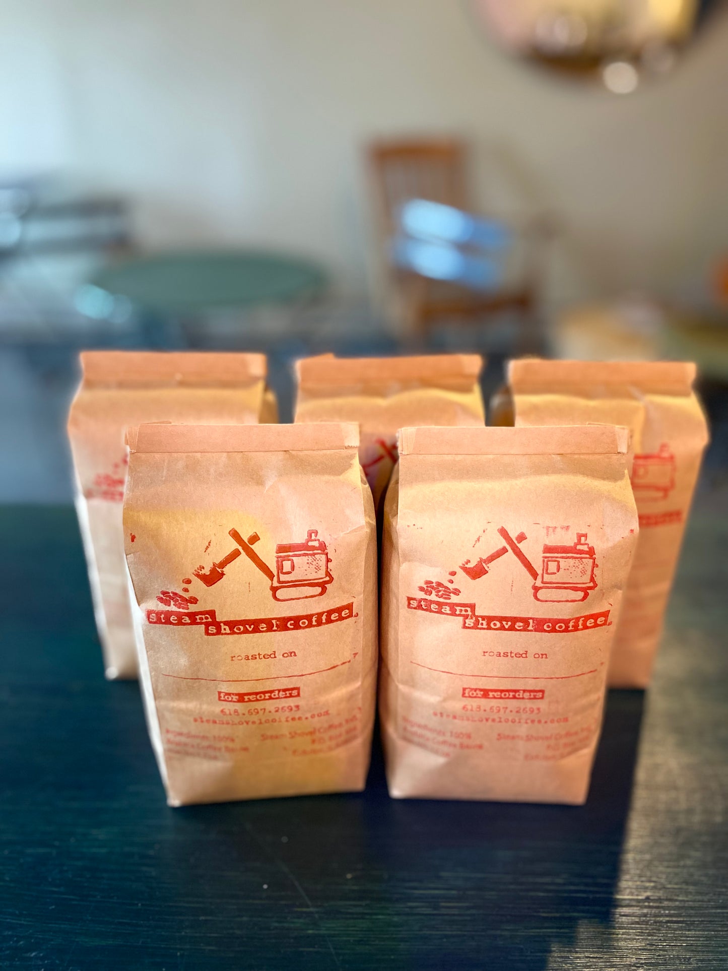 5 twelve ounce bags of Steam Shovel Coffee